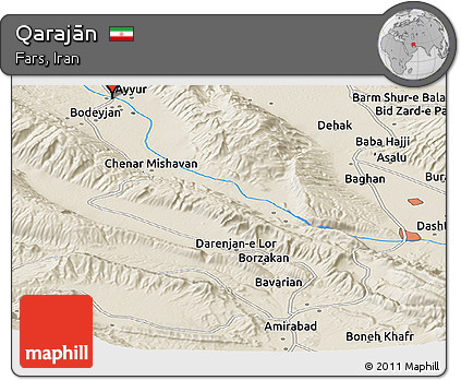 Shaded Relief Panoramic Map of Qarajān