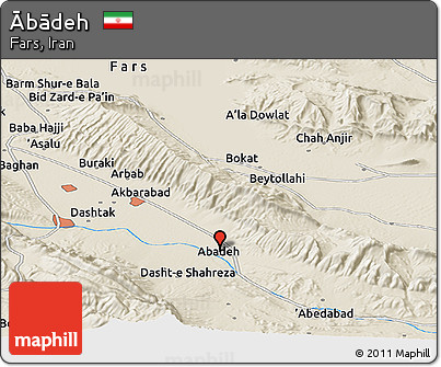 Shaded Relief Panoramic Map of Ābādeh