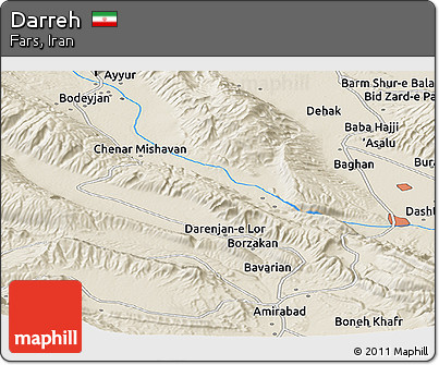 Shaded Relief Panoramic Map of Darreh