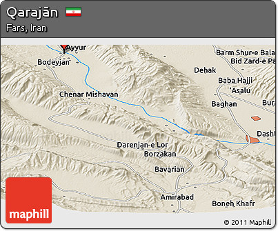 Shaded Relief Panoramic Map of Qarajān