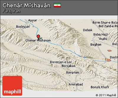 Shaded Relief Panoramic Map of Chenār Mīshavān