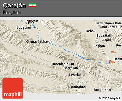 Shaded Relief Panoramic Map of Qarajān