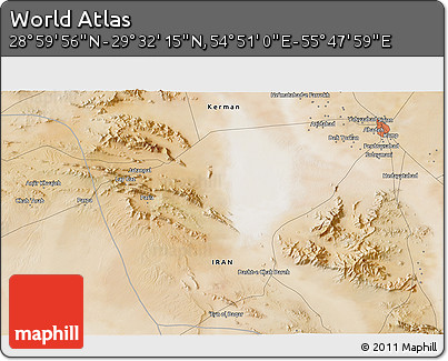 Satellite 3D Map of the Area around 29° 16' 6" N, 55° 19' 30" E