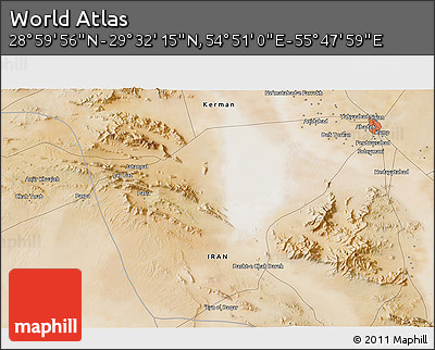 Satellite 3D Map of the Area around 29° 16' 6" N, 55° 19' 30" E