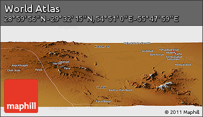Physical Panoramic Map of the Area around 29° 16' 6" N, 55° 19' 30" E