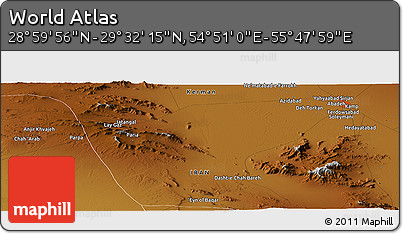 Physical Panoramic Map of the Area around 29° 16' 6" N, 55° 19' 30" E