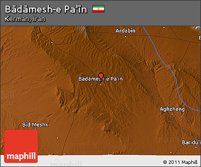 Physical 3D Map of Bādāmesh-e Pa'īn
