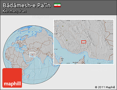 Gray Location Map of Bādāmesh-e Pa'īn, hill shading