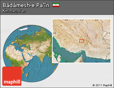 Satellite Location Map of Bādāmesh-e Pa'īn