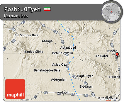 Shaded Relief Map of Posht Jū'īyeh