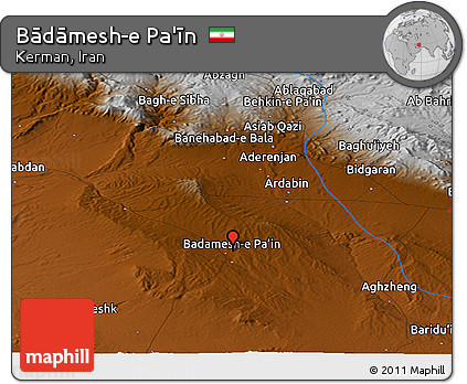 Physical Panoramic Map of Bādāmesh-e Pa'īn