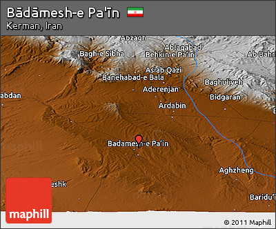 Physical Panoramic Map of Bādāmesh-e Pa'īn