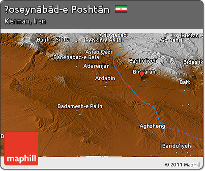 Physical Panoramic Map of Ḩoseynābād-e Poshtān