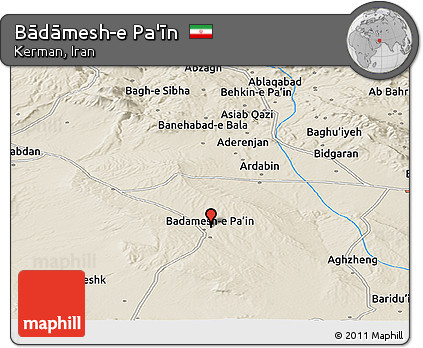 Shaded Relief Panoramic Map of Bādāmesh-e Pa'īn