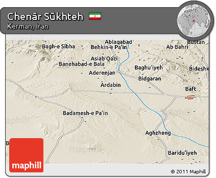 Shaded Relief Panoramic Map of Chenār Sūkhteh