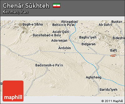 Shaded Relief Panoramic Map of Chenār Sūkhteh