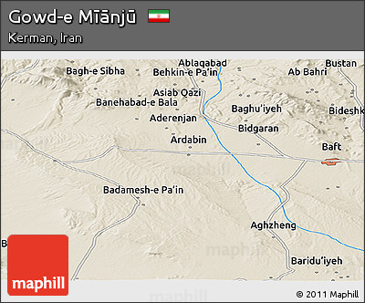 Shaded Relief Panoramic Map of Gowd-e Mīānjū