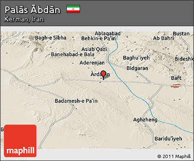 Shaded Relief Panoramic Map of Palās Ābdān