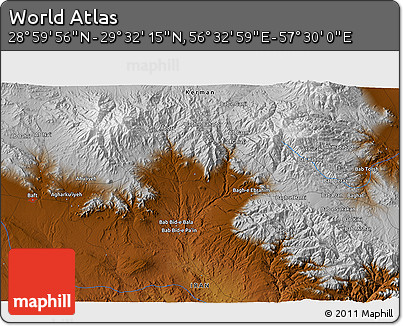 Physical 3D Map of the Area around 29° 16' 6" N, 57° 1' 29" E