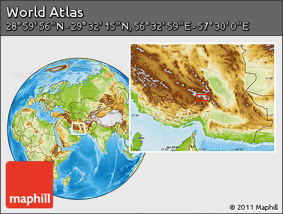 Physical Location Map of the Area around 29° 16' 6" N, 57° 1' 29" E