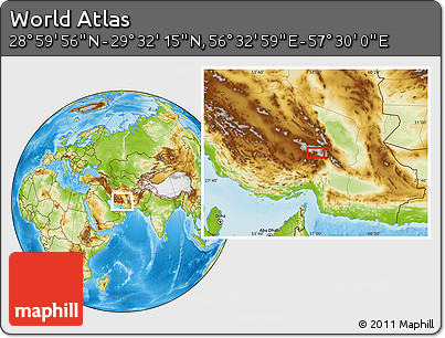 Physical Location Map of the Area around 29° 16' 6" N, 57° 1' 29" E