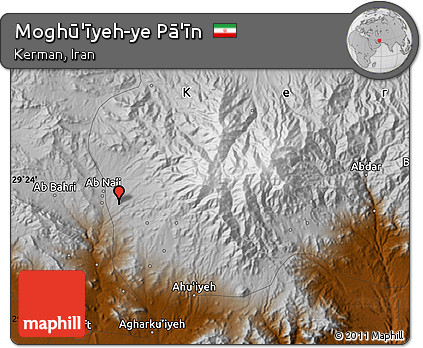 Physical Map of Moghū'īyeh-ye Pā'īn
