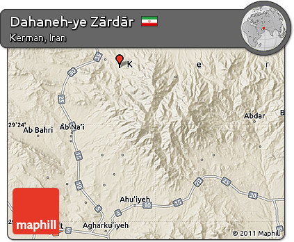 Shaded Relief Map of Dahaneh-ye Zārdār