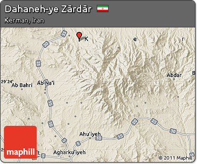 Shaded Relief Map of Dahaneh-ye Zārdār