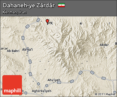 Shaded Relief Map of Dahaneh-ye Zārdār