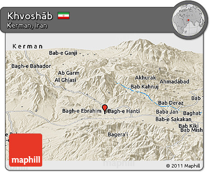 Shaded Relief Panoramic Map of Khvoshāb