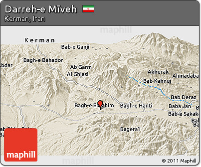 Shaded Relief Panoramic Map of Darreh-e Mīveh