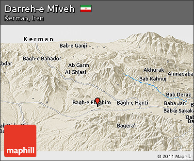 Shaded Relief Panoramic Map of Darreh-e Mīveh