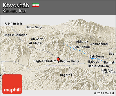 Shaded Relief Panoramic Map of Khvoshāb