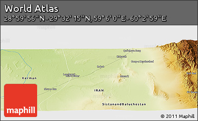 Physical Panoramic Map of the Area around 29° 16' 6" N, 59° 34' 30" E