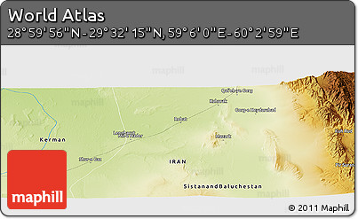 Physical Panoramic Map of the Area around 29° 16' 6" N, 59° 34' 30" E