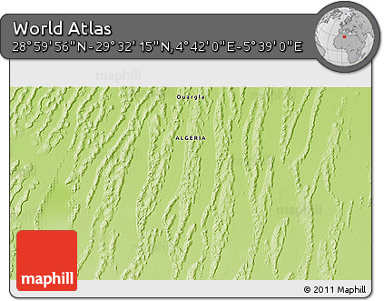 Physical 3D Map of the Area around 29° 16' 6" N, 5° 10' 30" E