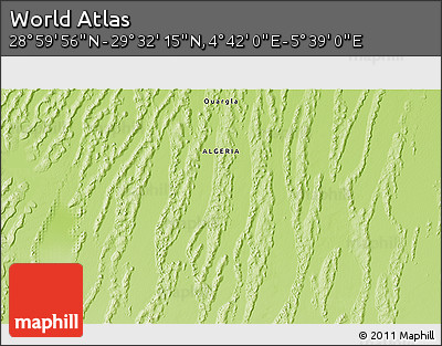 Physical 3D Map of the Area around 29° 16' 6" N, 5° 10' 30" E