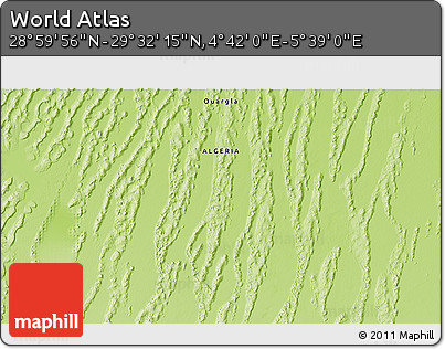 Physical 3D Map of the Area around 29° 16' 6" N, 5° 10' 30" E