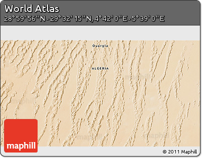 Satellite 3D Map of the Area around 29° 16' 6" N, 5° 10' 30" E