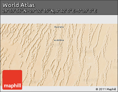 Satellite 3D Map of the Area around 29° 16' 6" N, 5° 10' 30" E