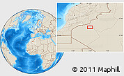 Shaded Relief Location Map of the area around 29° 16' 6" N, 5° 1' 30" W