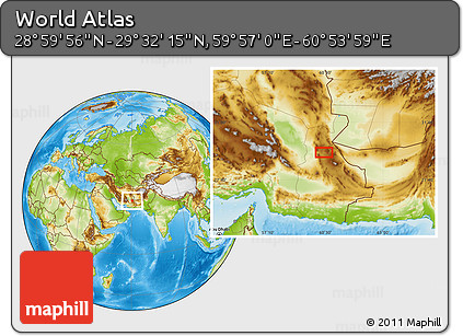 Physical Location Map of the Area around 29° 16' 6" N, 60° 25' 29" E