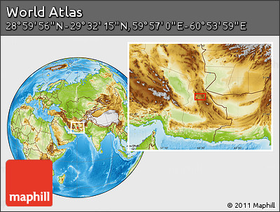 Physical Location Map of the Area around 29° 16' 6" N, 60° 25' 29" E
