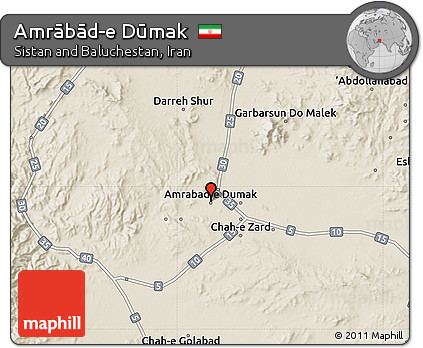 Shaded Relief Map of Amrābād-e Dūmak