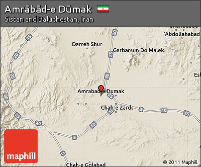 Shaded Relief Map of Amrābād-e Dūmak