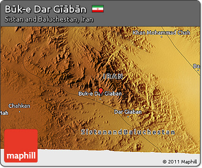 Physical 3D Map of Būk-e Dar Gīābān
