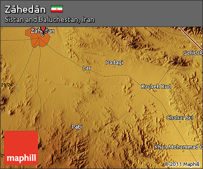 Physical Map of Zāhedān