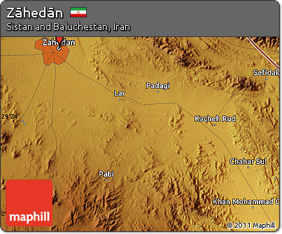 Physical Map of Zāhedān