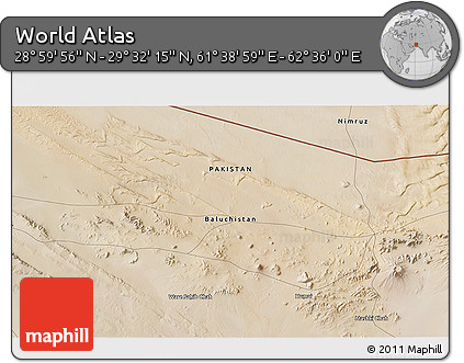 Satellite 3D Map of the Area around 29° 16' 6" N, 62° 7' 30" E