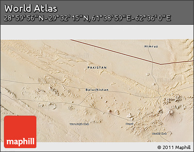 Satellite 3D Map of the Area around 29° 16' 6" N, 62° 7' 30" E